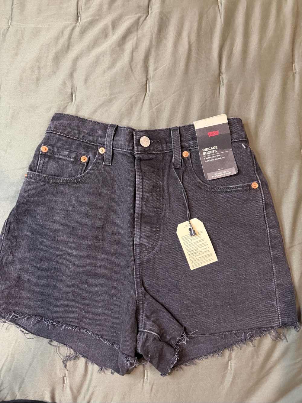 Levi's Black High-Rise Frayed Hem Denim Shorts